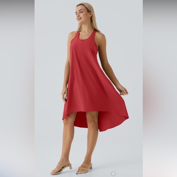 Halara Breezeful Racerback Pocket High Low Flowy Midi Quick Dry Dress Red M - Picture 1 of 14